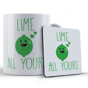 Boyfriend, Girlfriend, Husband, Wife, Pun, "Lime All Yours" - Gift Mug & Coaster