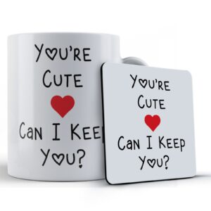 Girlfriend, Boyfriend, Valentines, "You're Cute, Can I Keep You?" - Gift Mug & Coaster
