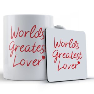 Girlfriend, Boyfriend, Husband Wife, "Worlds Greatest Lover" - Gift Mug & Coaster