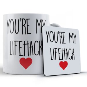 Boyfriend, Girlfriend, Husband, Wife, Valentines, "You're My Lifehack" - Gift Mug & Coaster