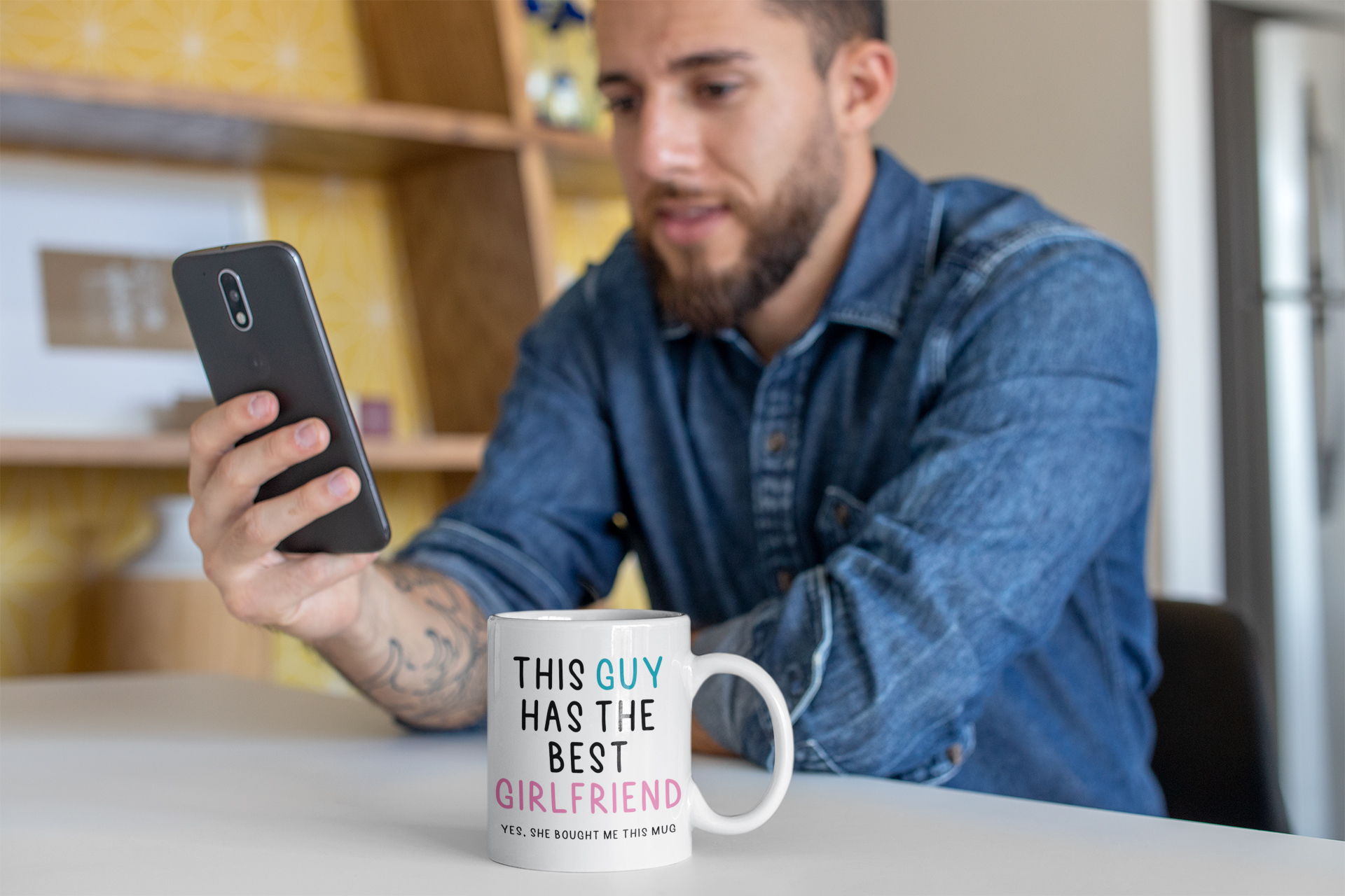 this guy has best girlfriend funny boyfriend gift mug for valentines, birthday, anniversary